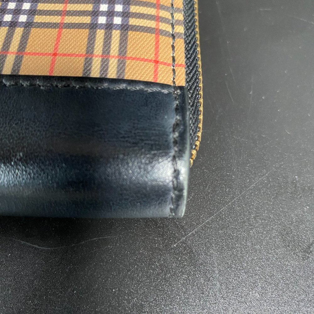 Burberry Zip Around Mini Vintage Check Wallet Antique Yellow Leather - Picture 12 of 12